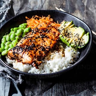 Salmon Rice Bowl With Bourbon Glazed