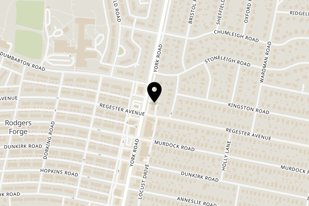Map showing the location of Chef BobbyD Restaurant and Catering Towson on 6911 York Rd in Baltimore